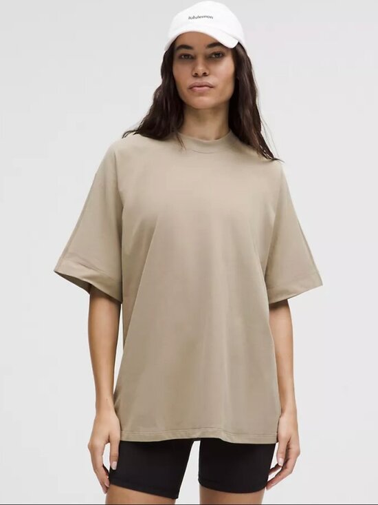 lululemon athletica Tops - Lululemon Cotton Jersey Oversized Short-Sleeve Shirt Large Shear Oak